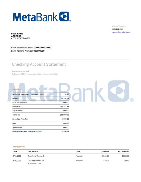 Metabank Statement Template